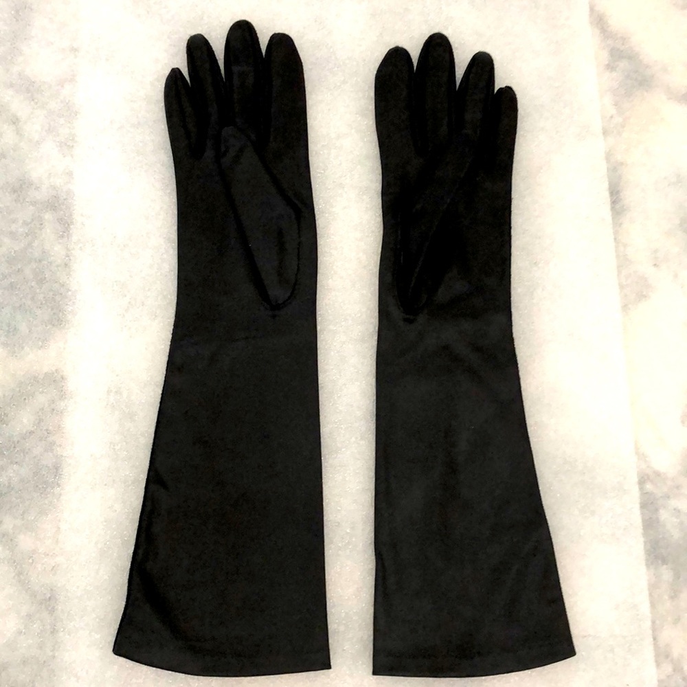 Black satin feel gloves.